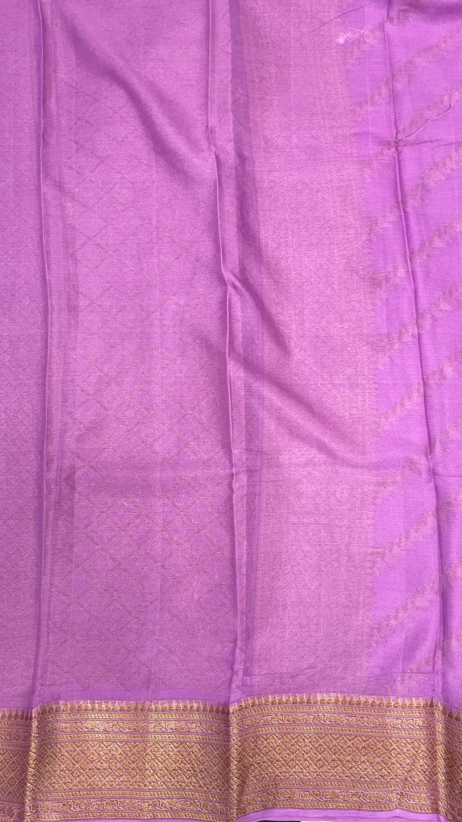 Faishana Pure Handwoven Light Purple Chiffon Diagonal Stripe Copper Zari with Banarasi Zari Border Pallu and Light Purple Blouse
