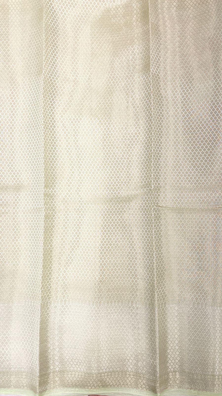 Faishana Pure Handloom Pista Green Dupion Silk Tilfi Mina Zari Jaal with Skirt Golden Zari Border and Pista Green Blouse