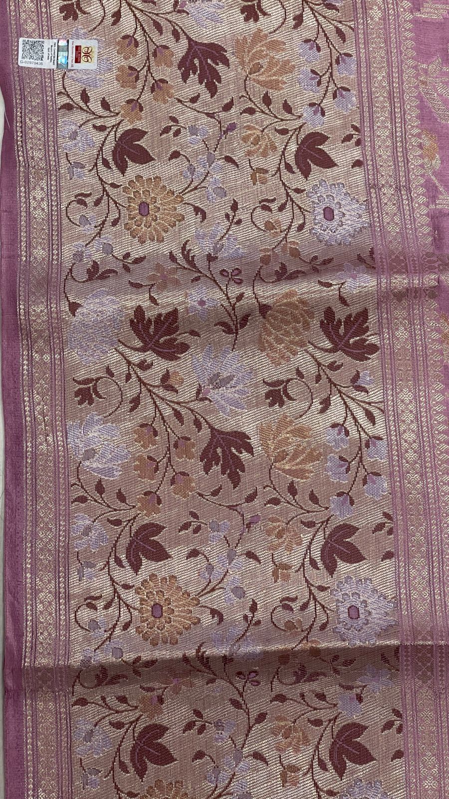 Faishana Pure Handloom Light Purple Dupion Silk Silver Mina Floral Gold Zari Jaal Skirt Gold & Silver Mina Zari Border with Kadiyal Minakari Pallu and Light Purple Blouse