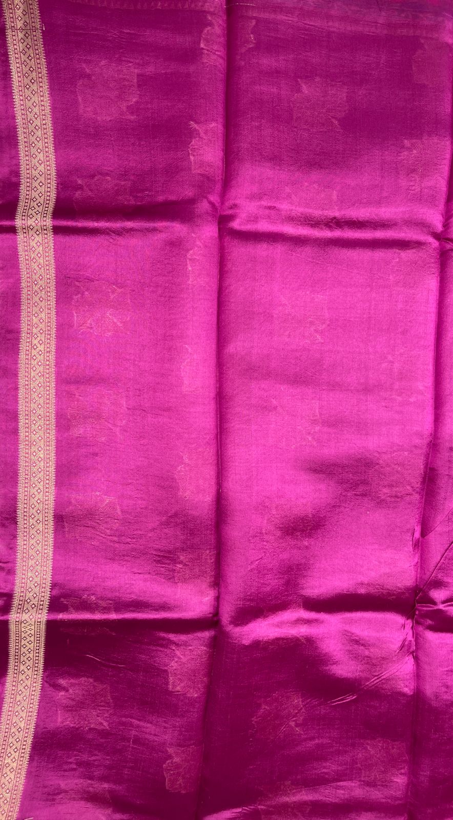 Faishana Pure Handloom Magenta Dupion Silk Golden Swastik Zari Booti Skirt Floral Mina Border with Floral Jaal Pallu and Magenta Blouse