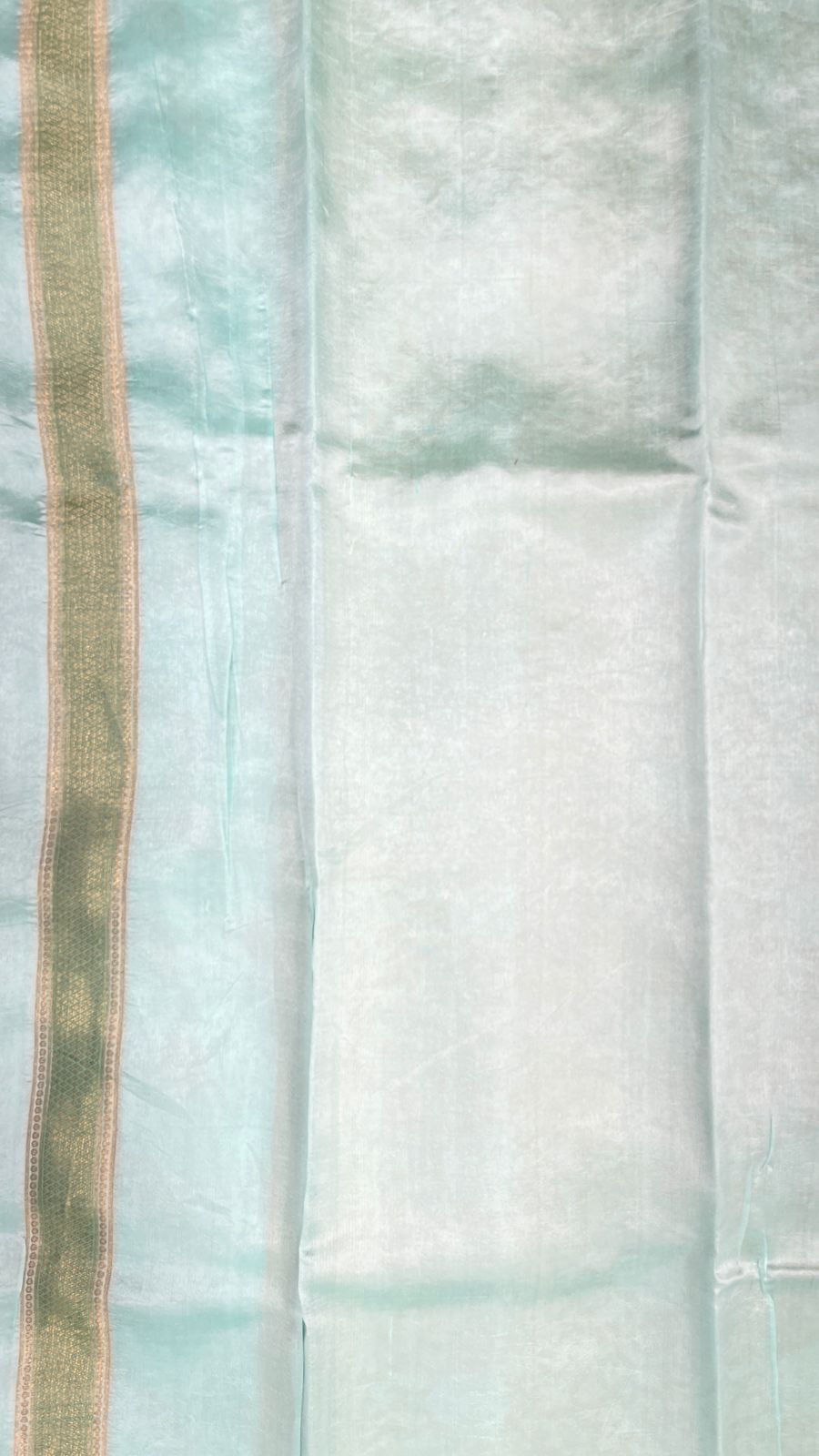 Faishana Pure Handloom Light Sea Green Dupion Silk Floral Mina Jaal with Contrast Red Silver Mina Golden Skirt Border and Light Sea Green Blouse