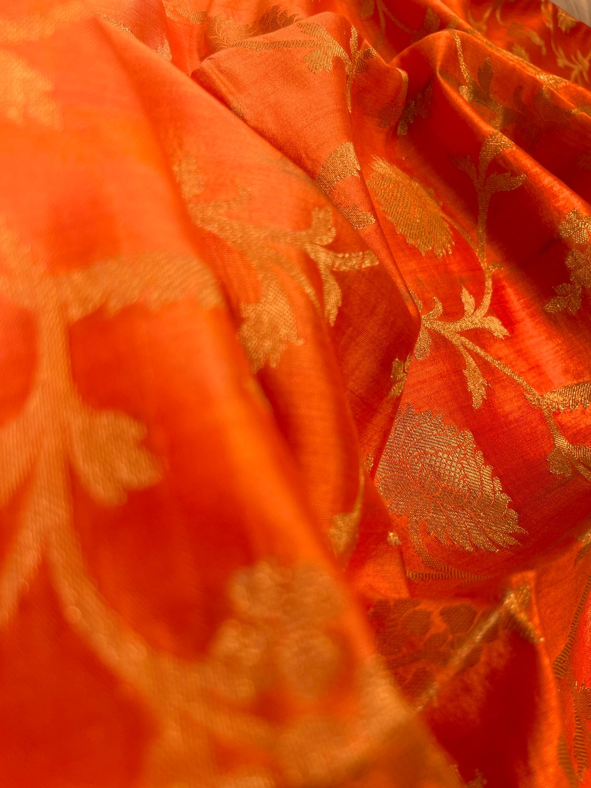 Faishana Pure Handloom Orange Chiniya Silk Floral Silver Zari Tilfi Jaal with Contrast Magenta Zari Border and Magenta Blouse