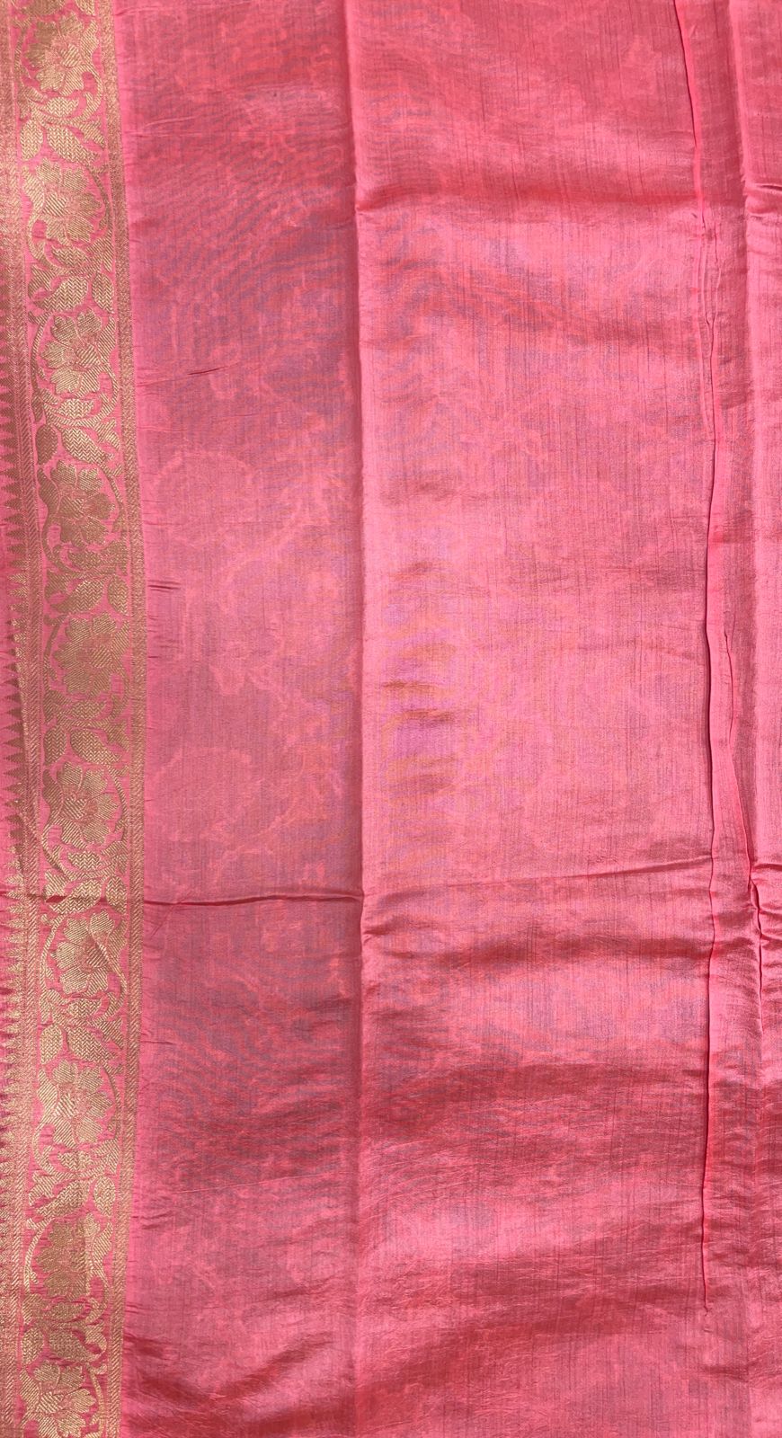 Faishana Pure Handloom Light Green Chiniya Silk Floral Silver Zari Tilfi Jaal with Contrast Baby Pink Zari Border and Baby Pink Blouse