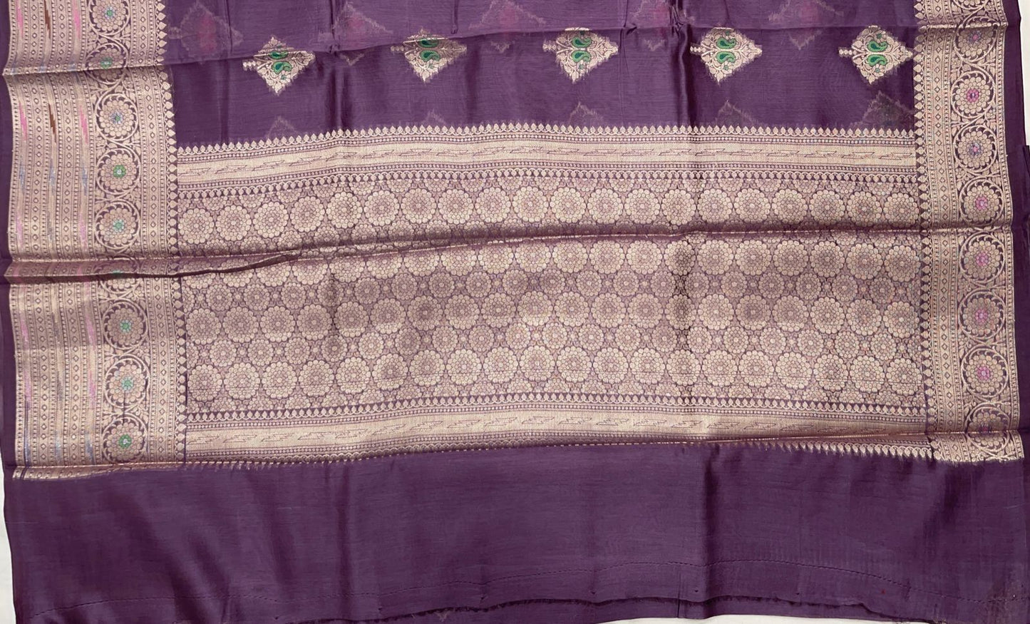 Faishana Pure Handloom Light Purple Cotton Silver Zari Mina Boota with Skirt Mina Zari Border and Light Purple Blouse