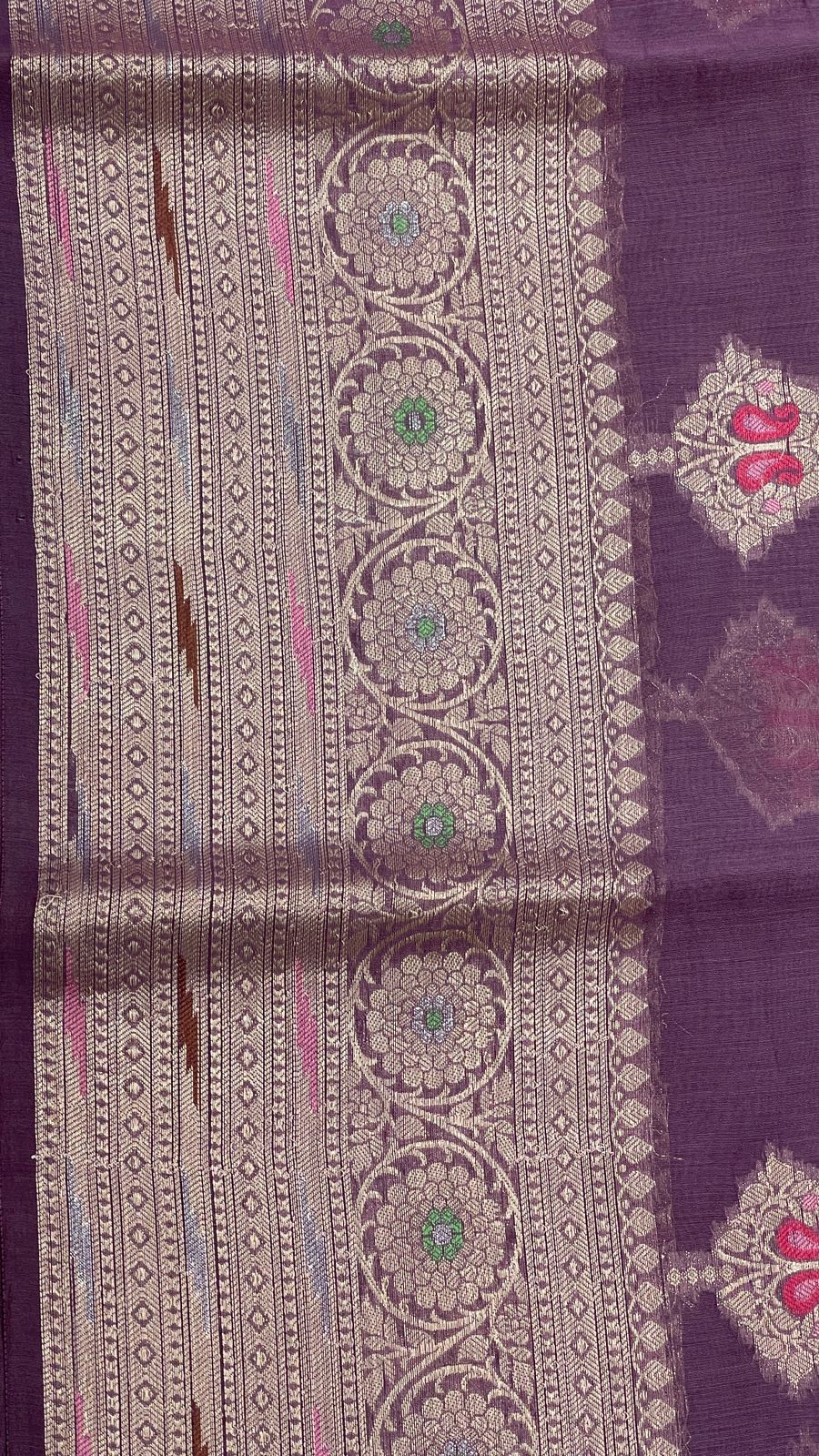 Faishana Pure Handloom Light Purple Cotton Silver Zari Mina Boota with Skirt Mina Zari Border and Light Purple Blouse