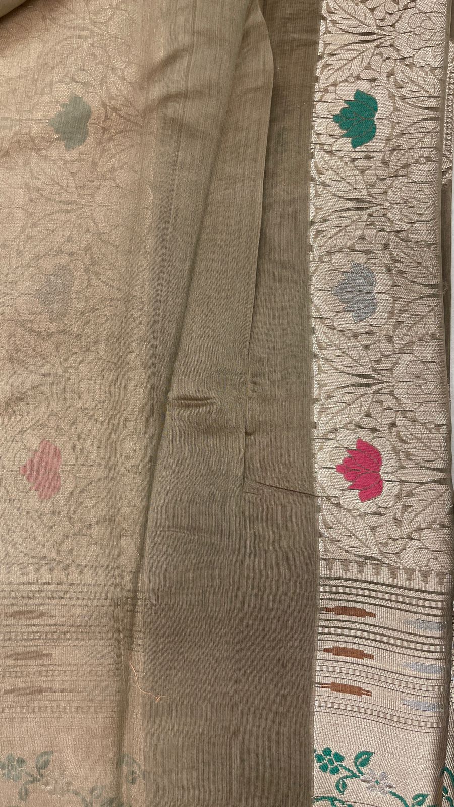 Faishana Pure Handloom Olive Green Cotton Minakari Zari Boota with Skirt Minakari Floral Zari Border and Pallu with Olive Green Blouse