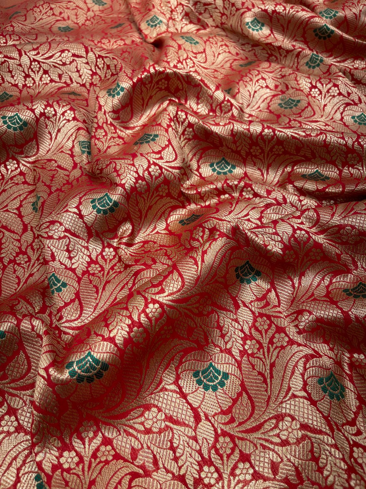 Faishana Presents Red Katan Silk Floral Zari Mina Jaal with Banarasi Zari 2D Border and Pallu with Red Blouse