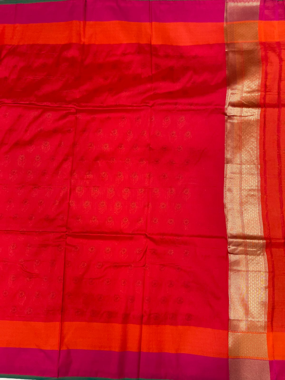 Faishana Presents Red Katan Silk Floral Zari Mina Booti with Banarasi 2D Zari Border and Floral Pallu with Red Blouse