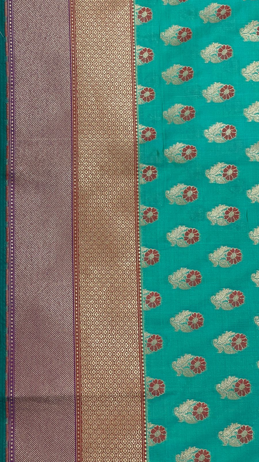 Faishana Presents Sea Green Katan Silk Floral Zari Mina Booti with Banarasi 2D Zari Border and Floral Pallu with Sea Green Blouse