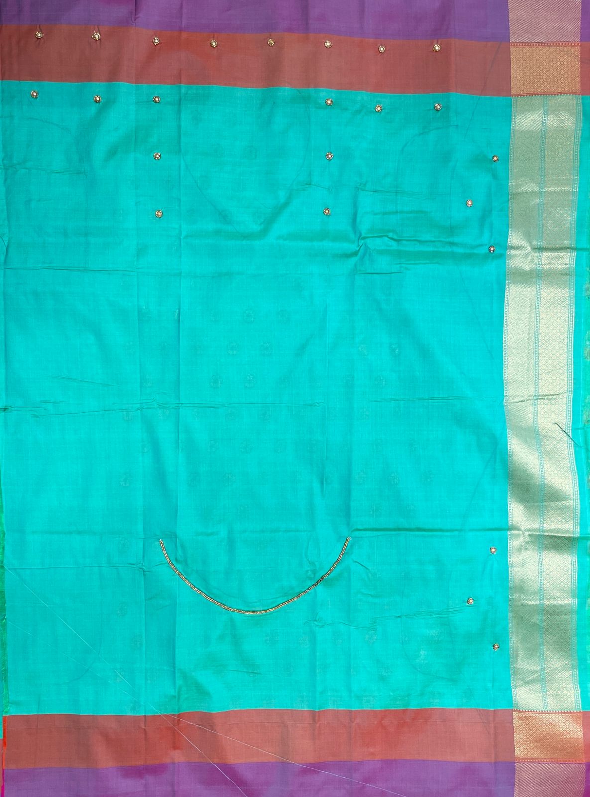 Faishana Presents Sea Green Katan Silk Floral Zari Mina Booti with Banarasi 2D Zari Border and Floral Pallu with Sea Green Blouse