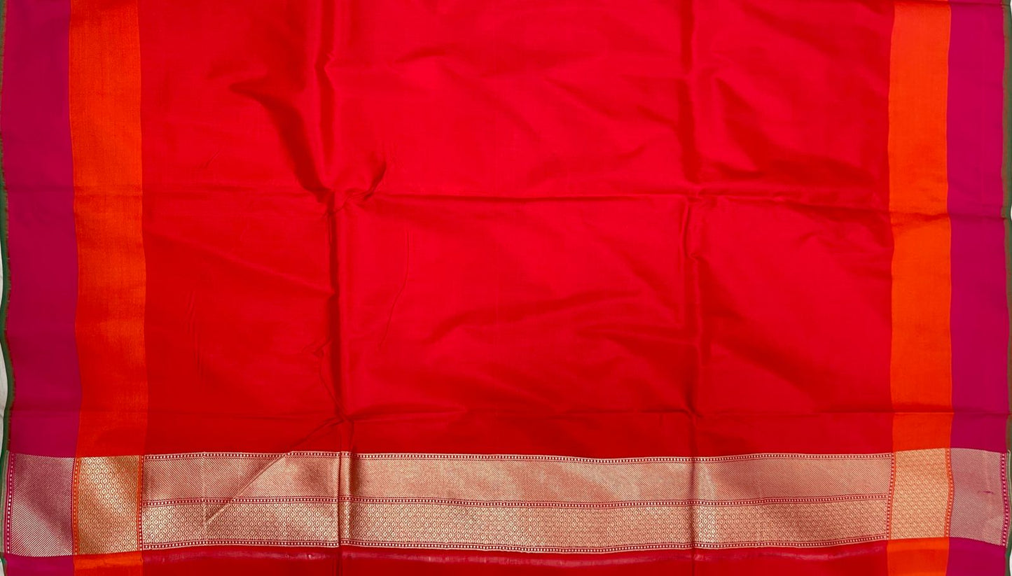 Faishana Presents Red Katan Silk Floral Zari Minakari Booti with Banarasi 2D Zari Border and Floral Pallu with Red Blouse