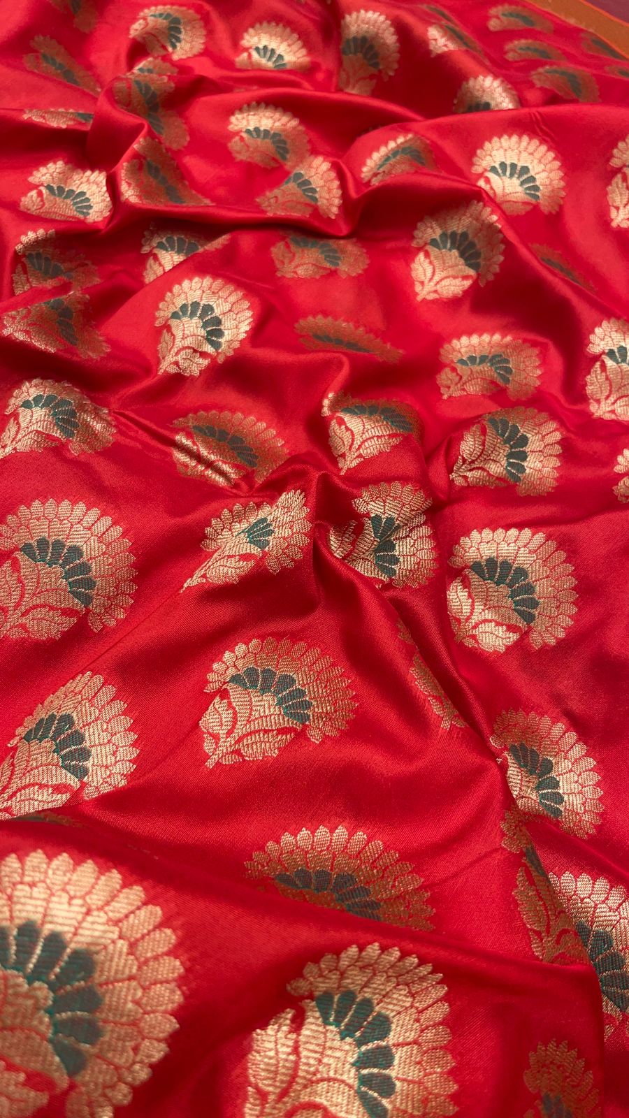 Faishana Presents Red Katan Silk Floral Zari Minakari Booti with Banarasi 2D Zari Border and Floral Pallu with Red Blouse