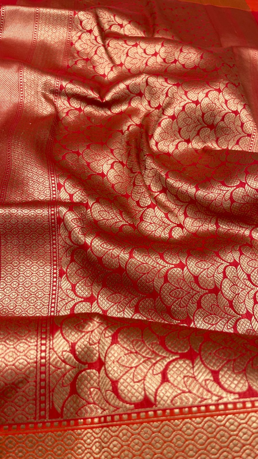 Faishana Presents Red Katan Silk Floral Zari Minakari Booti with Banarasi 2D Zari Border and Floral Pallu with Red Blouse