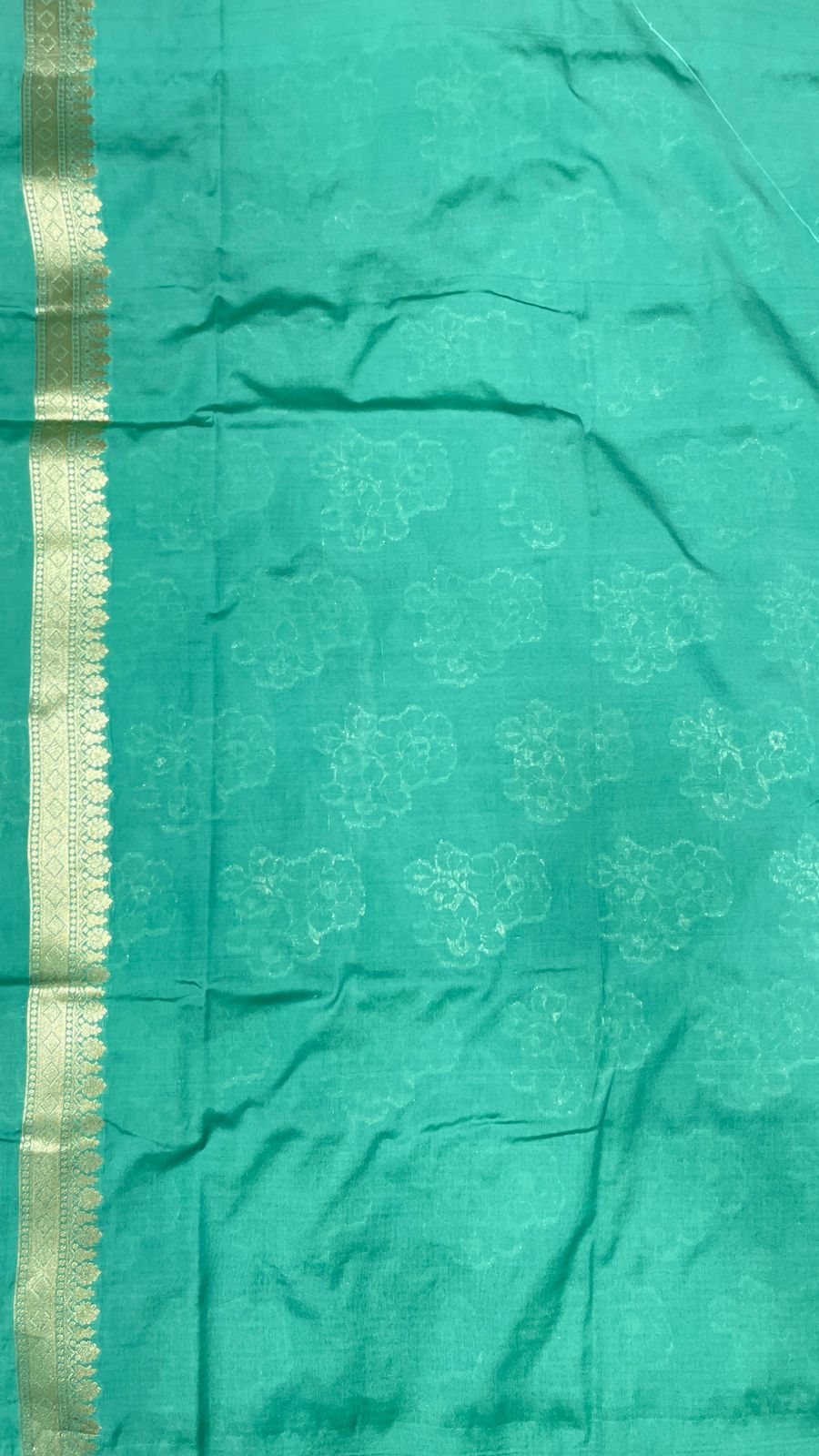Faishana Presents Sea Green Katan Silk Golden Zari Floral Tilfi Boota with Banarasi Zari Border and Sea Green Blouse