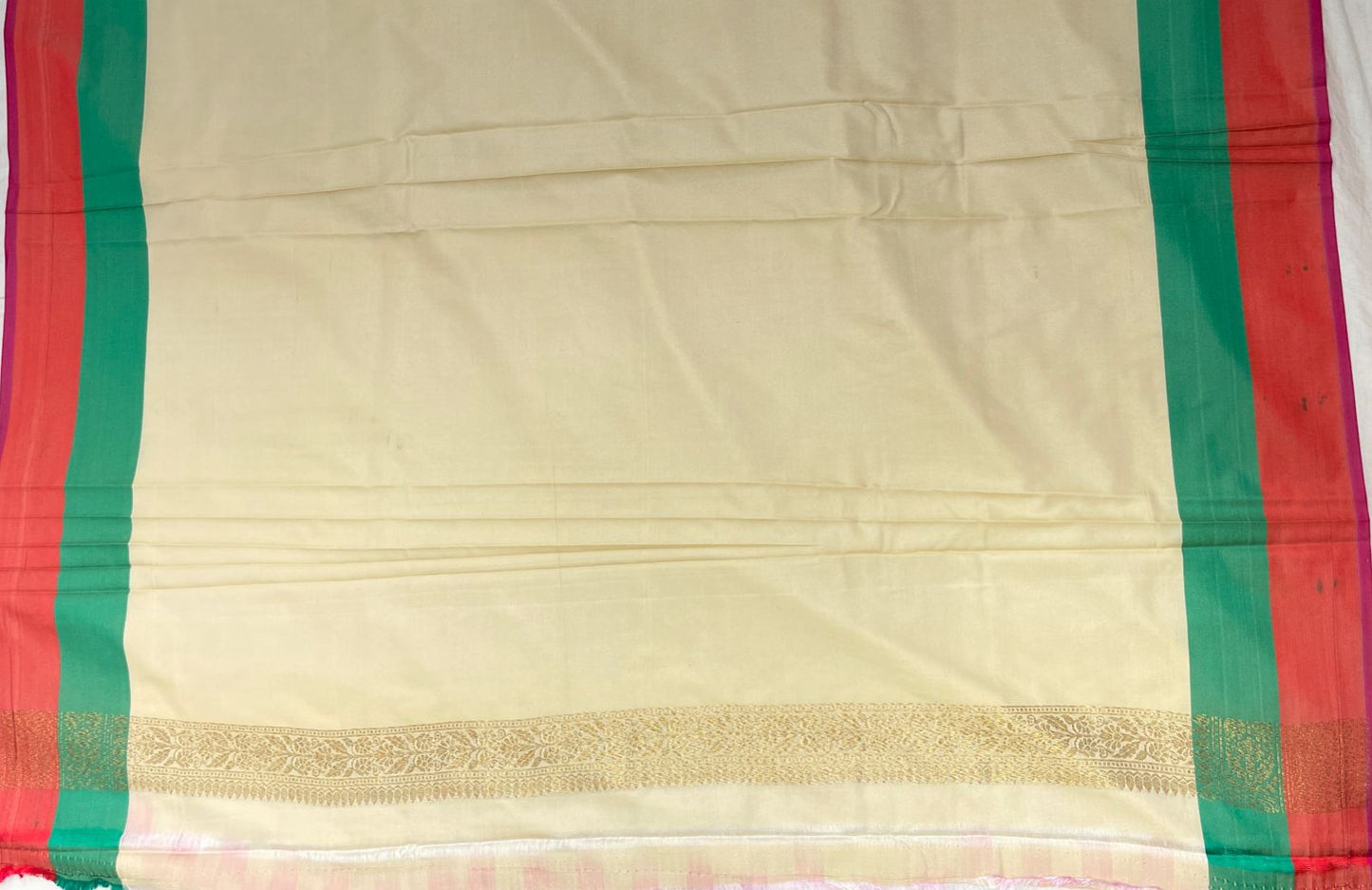 Faishana Presents Off-white Katan Silk Golden Zari Checkered Booti with Dual Shade Zari Border and Off-white Blouse