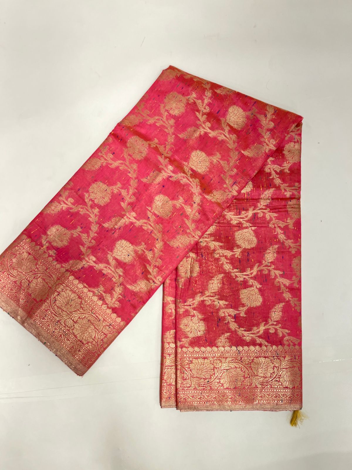 Faishana Presents Pink Art Silk Golden Floral Zari Jaal with Banarasi Floral Zari Border with Pink Blouse