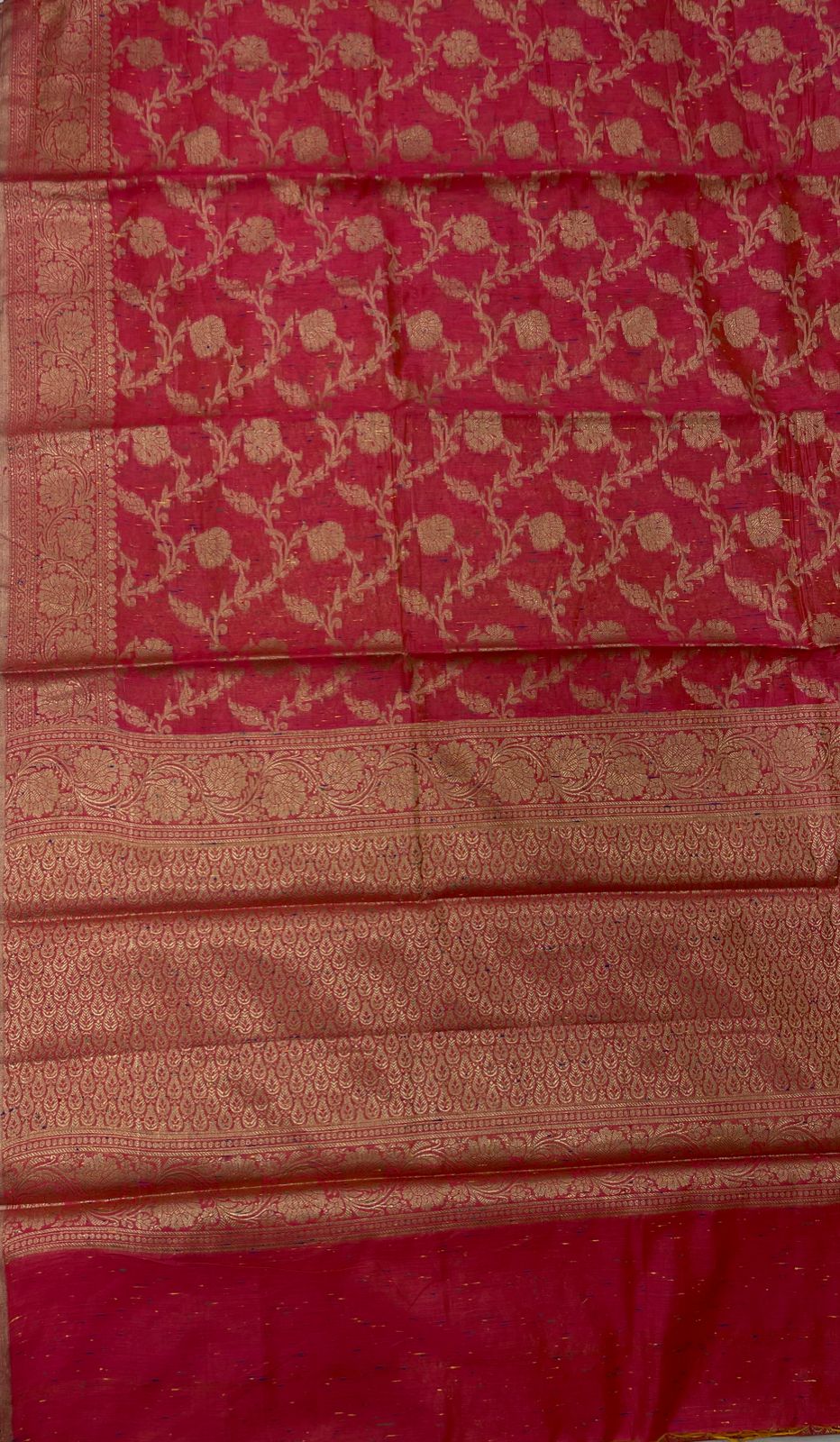 Faishana Presents Pink Art Silk Golden Floral Zari Jaal with Banarasi Floral Zari Border with Pink Blouse