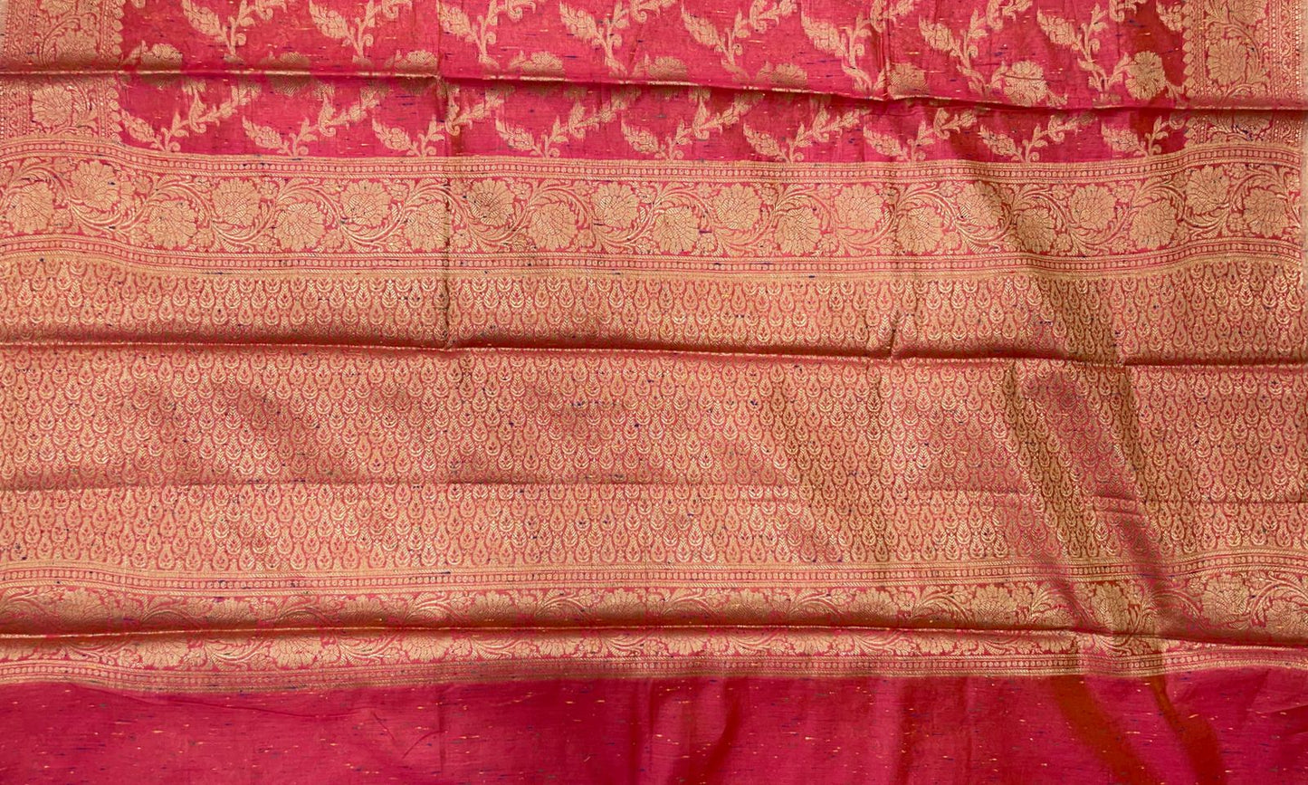 Faishana Presents Pink Art Silk Golden Floral Zari Jaal with Banarasi Floral Zari Border with Pink Blouse