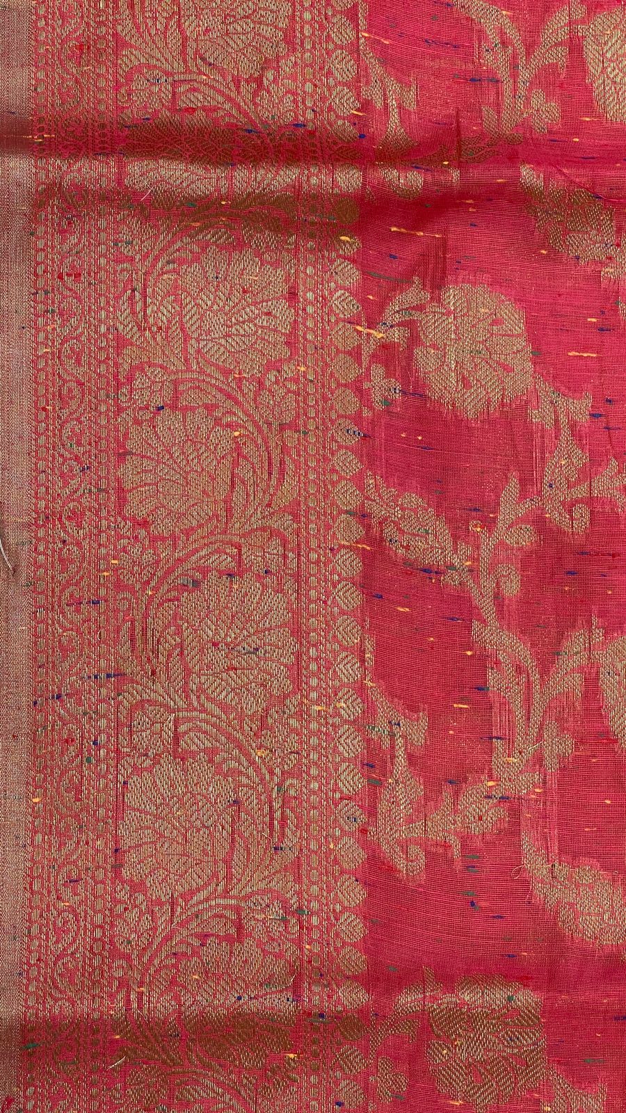 Faishana Presents Pink Art Silk Golden Floral Zari Jaal with Banarasi Floral Zari Border with Pink Blouse