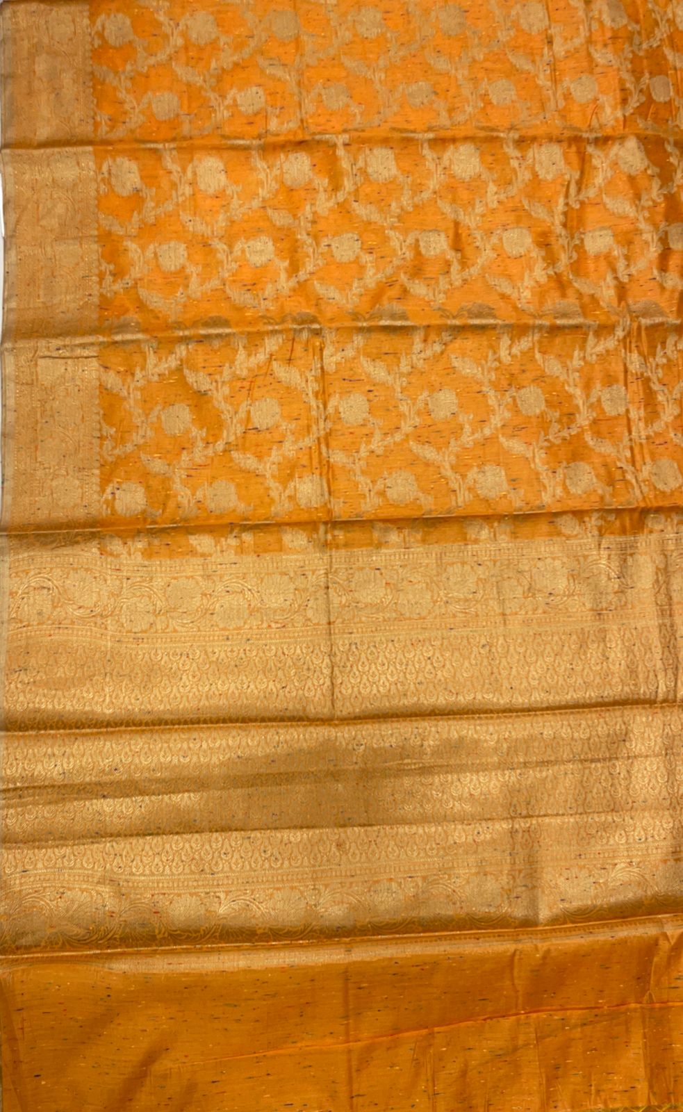 Faishana Presents Gold Art Silk Golden Floral Zari Jaal with Banarasi Floral Zari Border with Gold Blouse