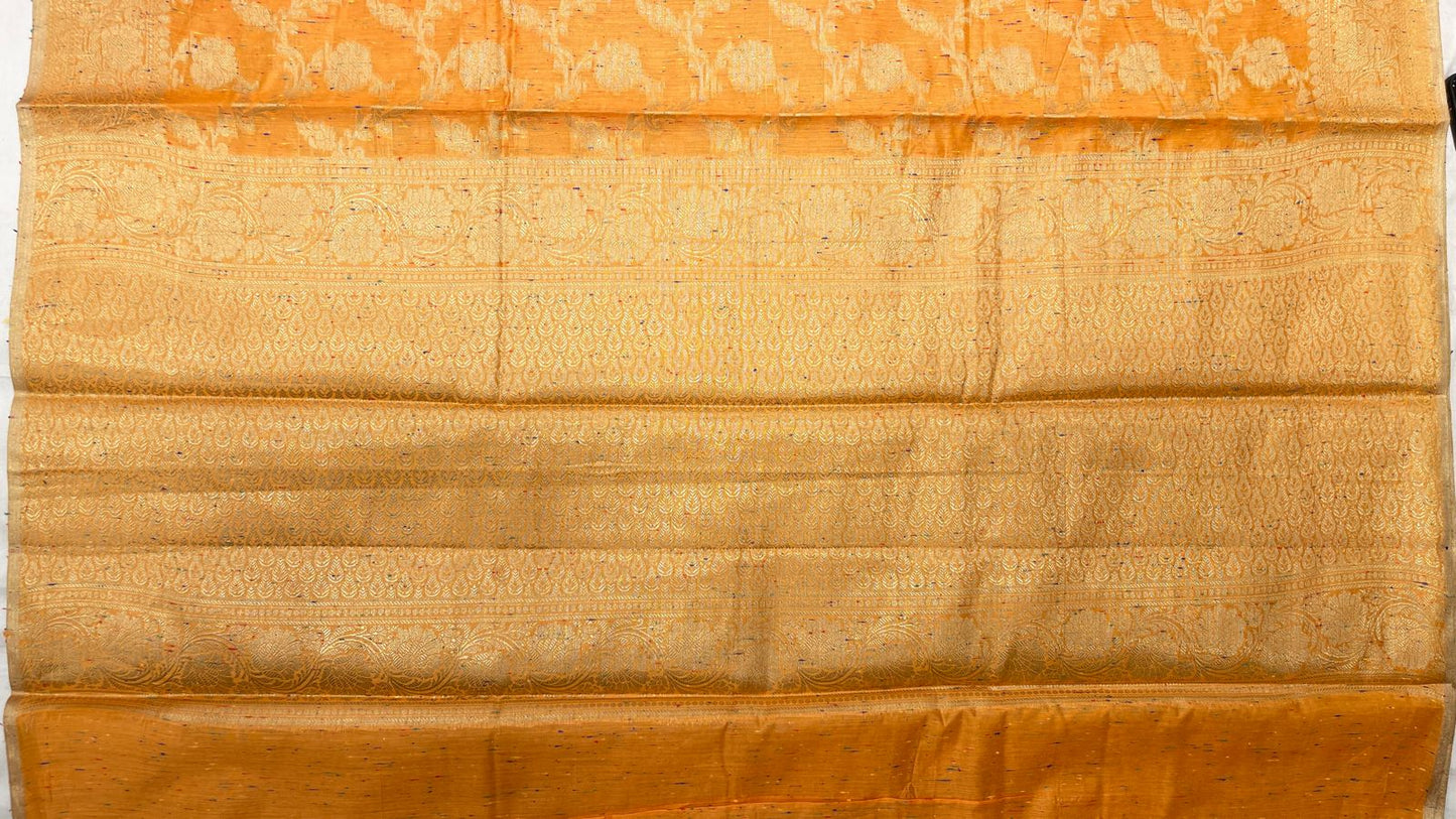 Faishana Presents Gold Art Silk Golden Floral Zari Jaal with Banarasi Floral Zari Border with Gold Blouse