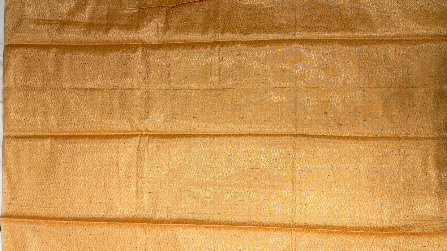 Faishana Presents Gold Art Silk Golden Floral Zari Jaal with Banarasi Floral Zari Border with Gold Blouse