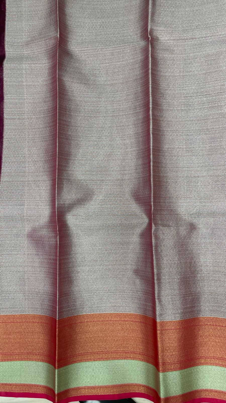 Faishana Presents Purple Organza Silver Zari Floral Booti with Purple Floral Booti Pallu and Skirt Zari 2D Border with Purple Blouse