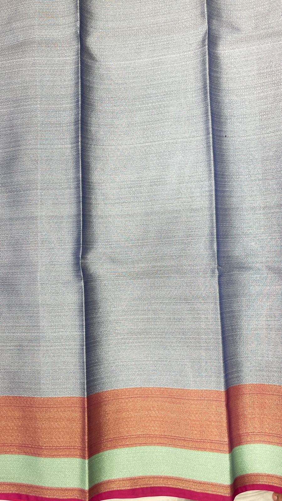 Faishana Presents Brown Organza Silver Zari Floral Booti with Contrast Blue Floral Booti Pallu and Skirt Zari 2D Border with Blue Blouse