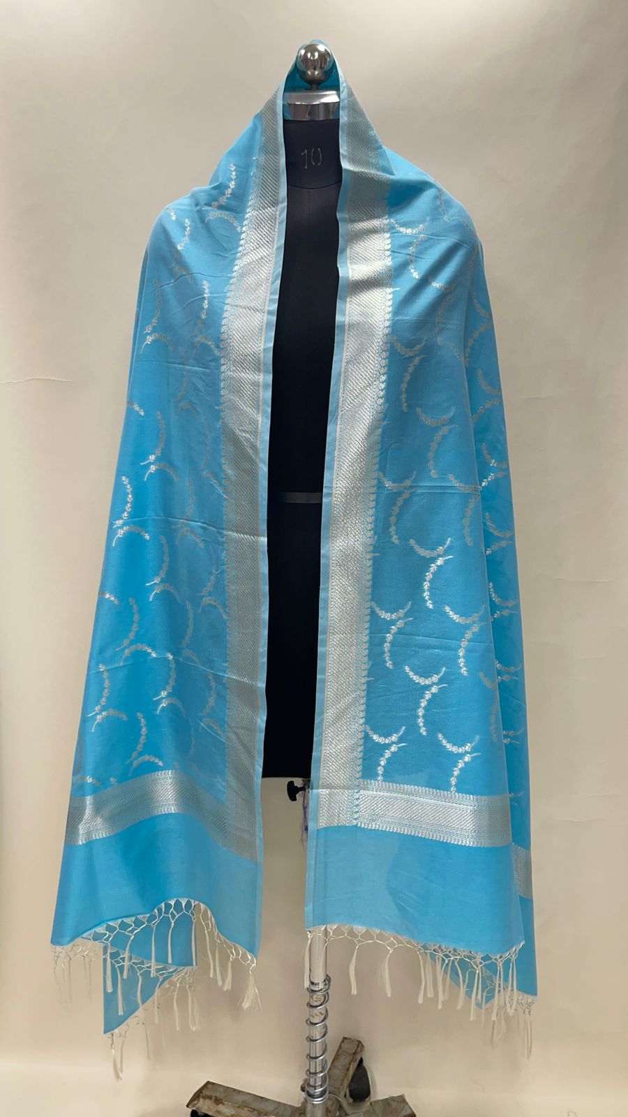 Faishana Presents Sky Blue Nakli Semi Katan Silk Silver Zari Banarasi Dupatta