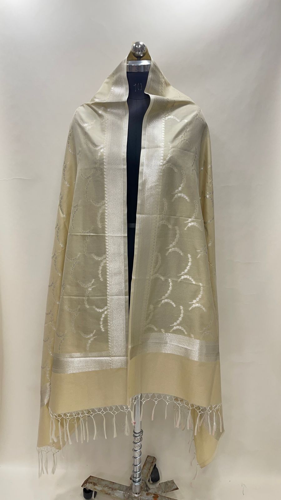 Faishana Presents Olive Nakli Semi Katan Silk Silver Zari Banarasi Dupatta