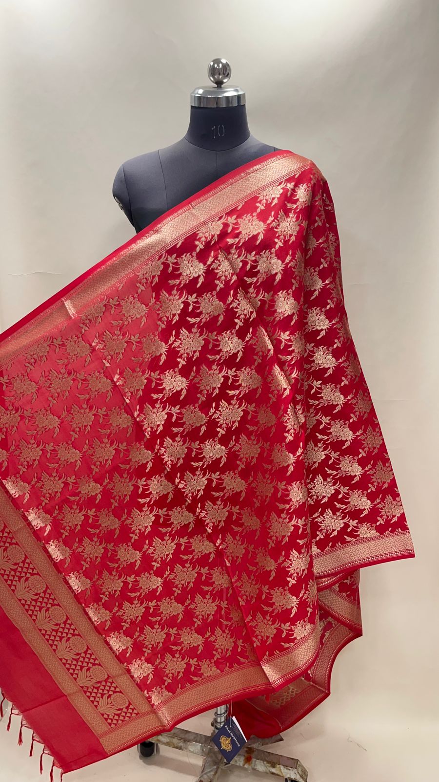 Faishana Presents Red Semi Katan Silk Floral Zari Boota Jaal Banarasi Dupatta