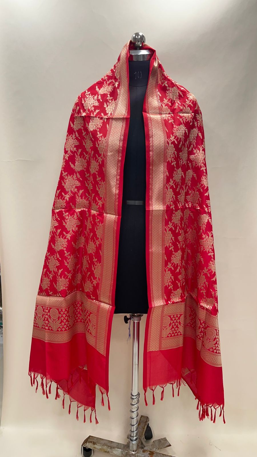 Faishana Presents Red Semi Katan Silk Floral Zari Boota Jaal Banarasi Dupatta