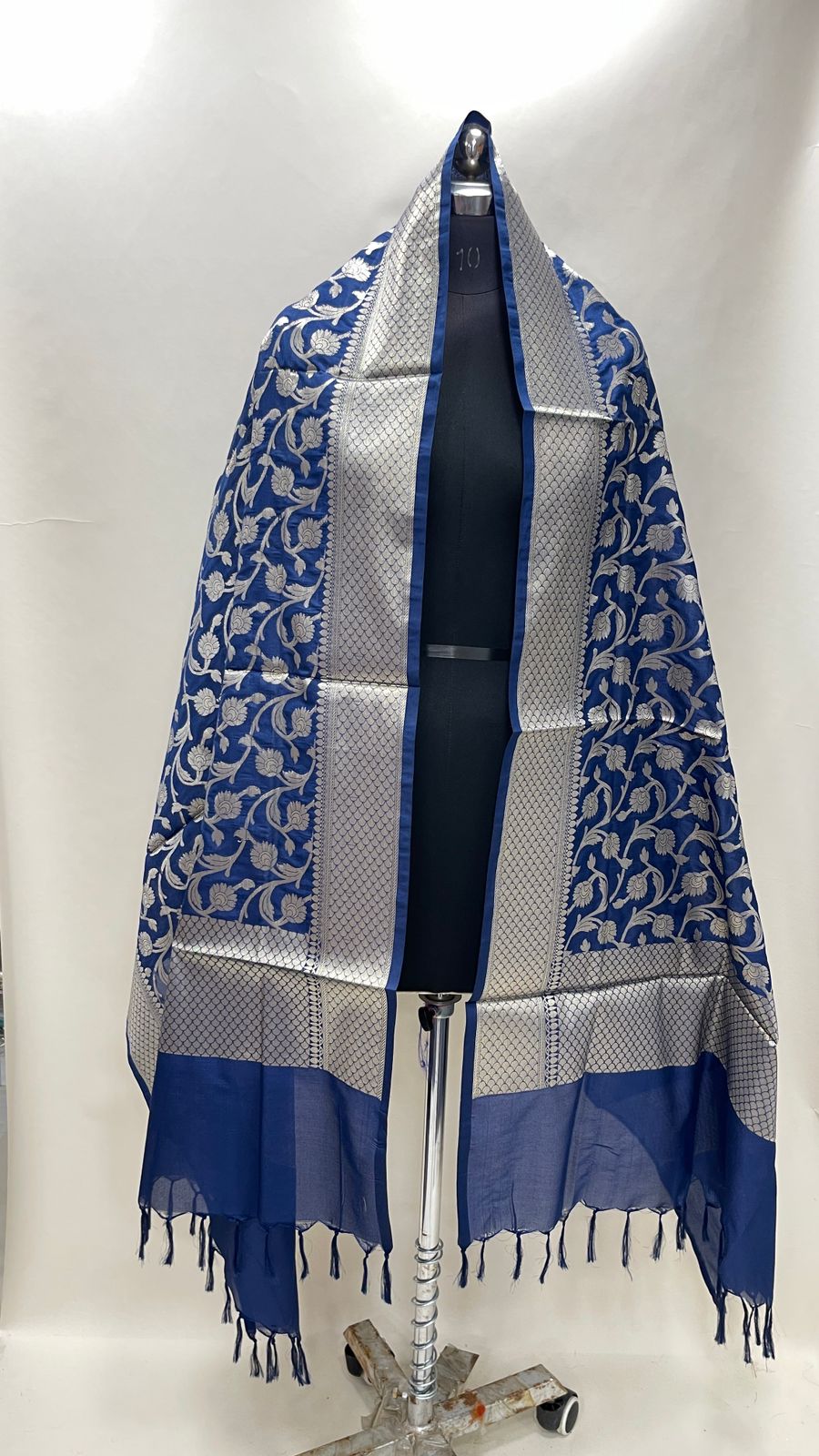 Faishana Presents Navy Blue Nakli Katan Silk Floral Zari Jaal Banarasi Dupatta