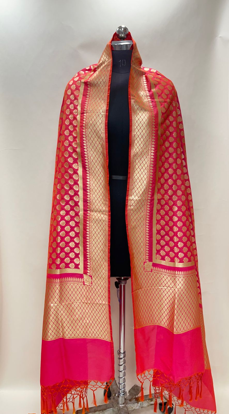 Faishana Presents Red Semi Katan Silk Alfi Zari Koniya Floral Booti Banarasi Dupatta