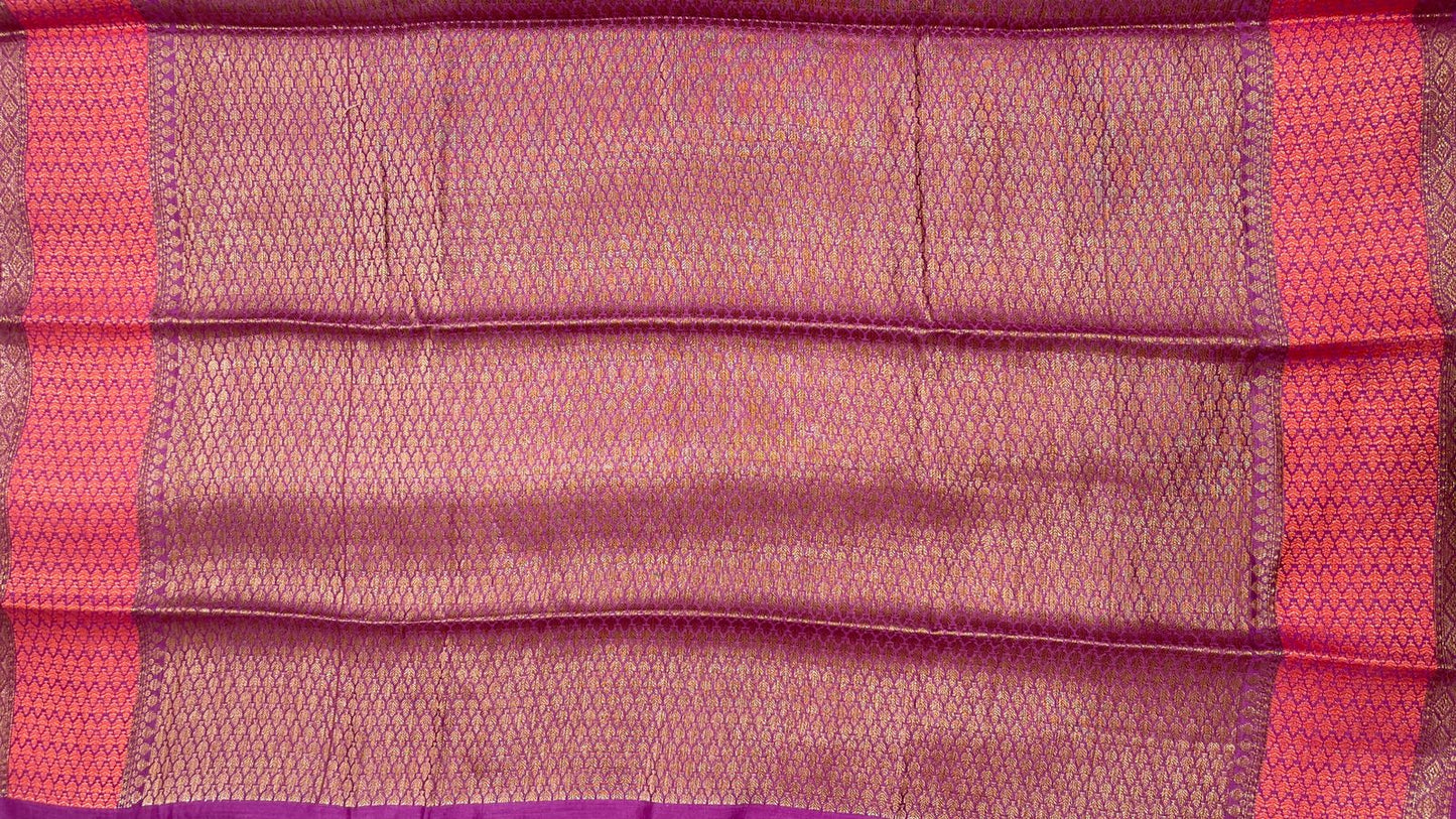 Faishana Pure Handwoven Pink Tussar Silk Floral Mina Zari Booti with Contrast Magenta Mina Floral Zari Border and Pallu with Magenta Blouse