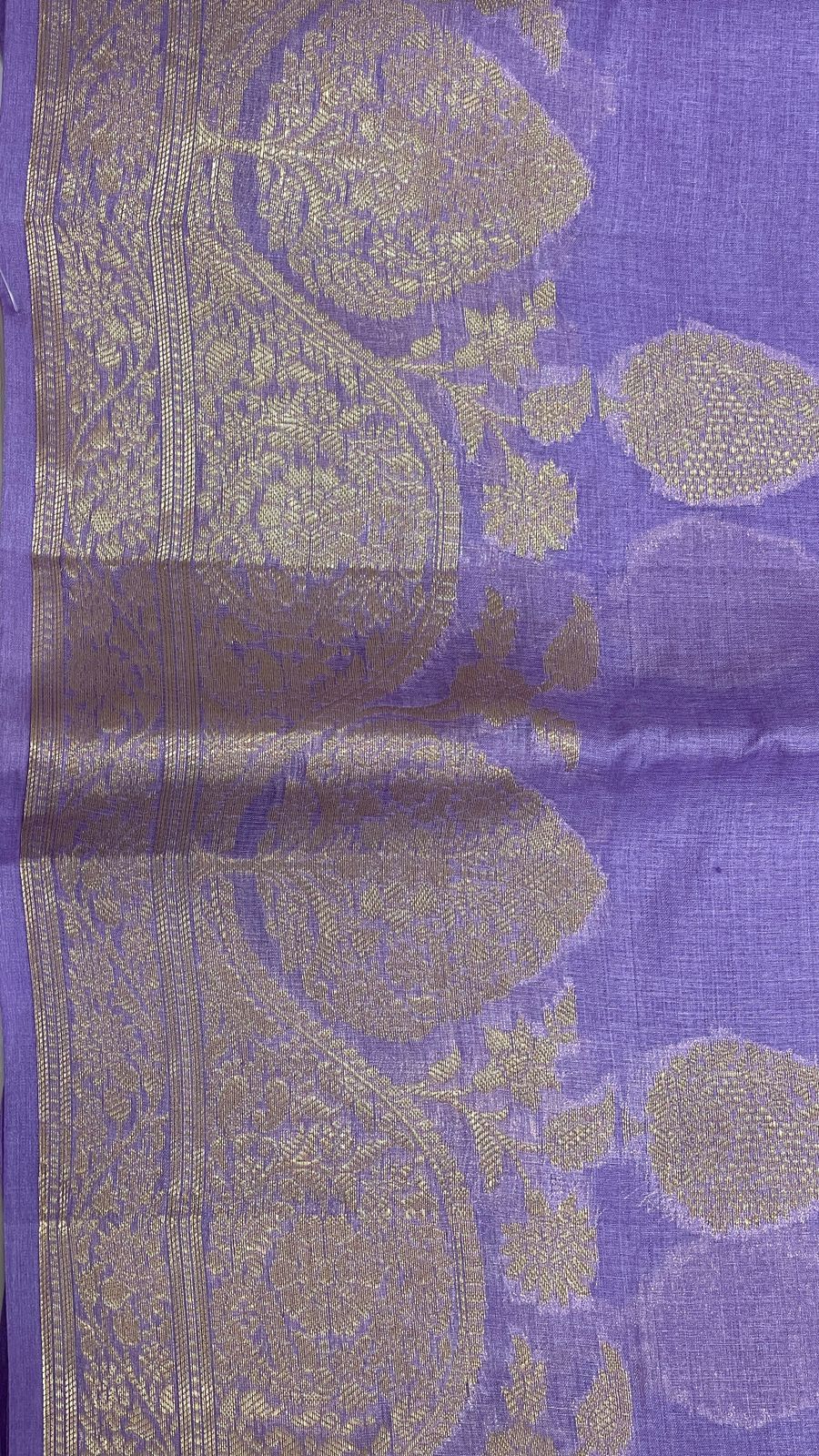 Faishana Pure Handwoven Purple Tussar Silk Copper Floral Zari Booti with Leheriya Zari Border and Big Boota Pallu with Violet Blouse