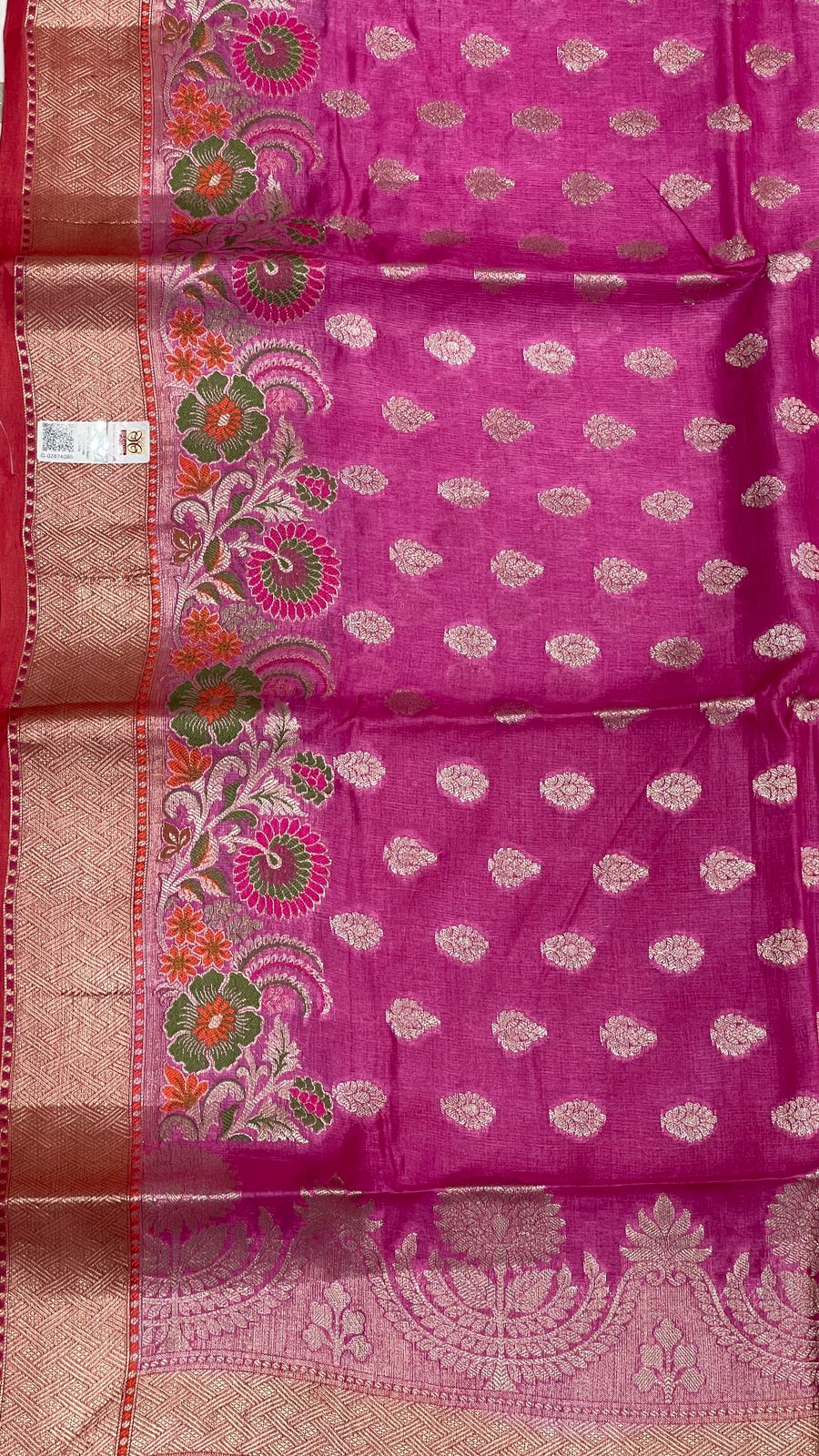 Faishana Pure Handwoven Magenta Tussar Silk Floral Zari Booti Skirt Mina Floral Zari Red Border with Red Blouse Piece