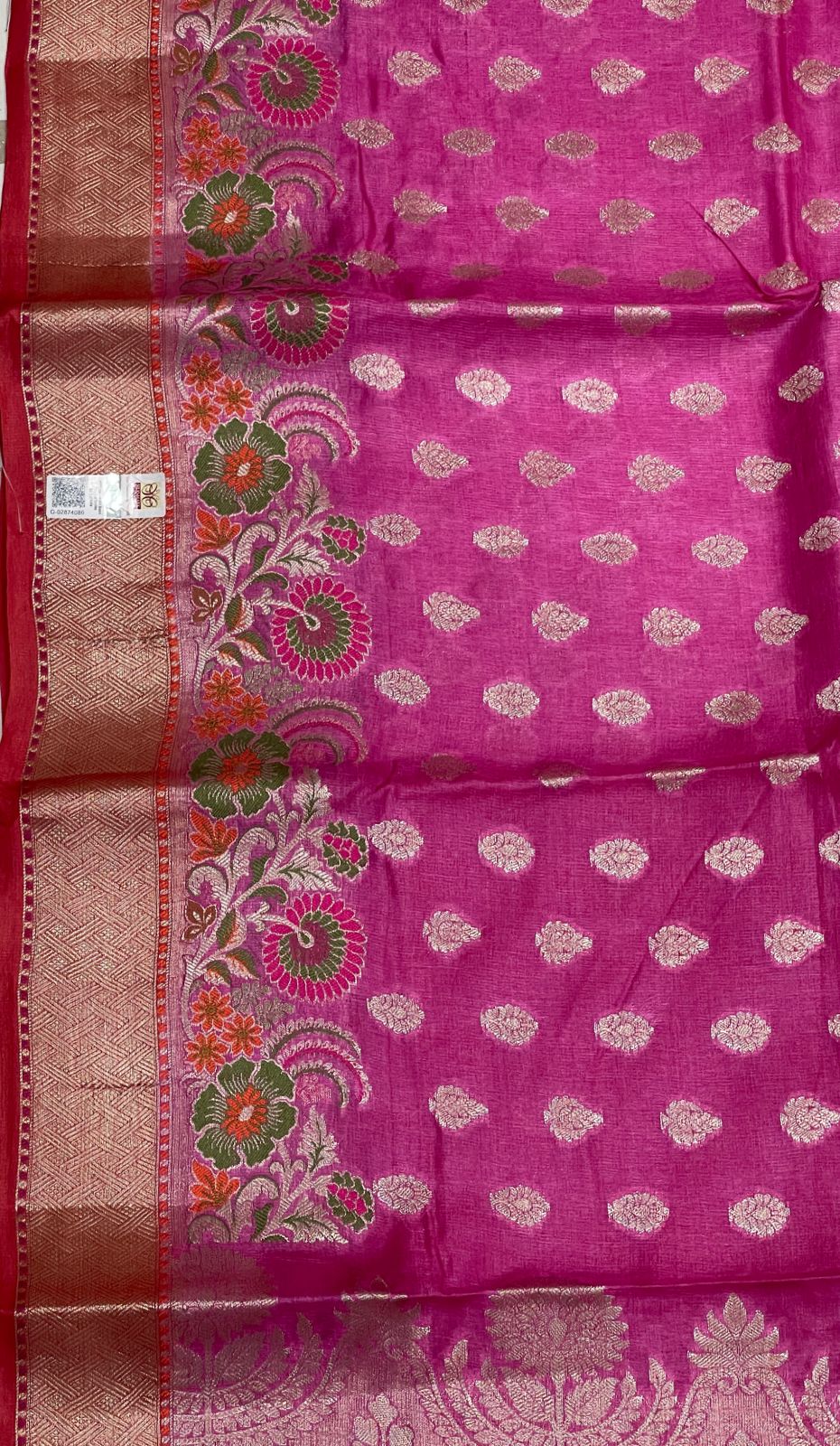 Faishana Pure Handwoven Magenta Tussar Silk Floral Zari Booti Skirt Mina Floral Zari Red Border with Red Blouse Piece
