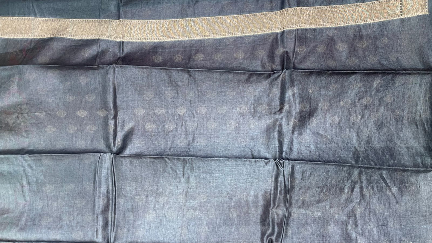 Faishana Pure Handwoven Mauve Tussar Silk Floral Zari Booti Skirt Mina Floral Zari Black Border with Black Blouse Piece