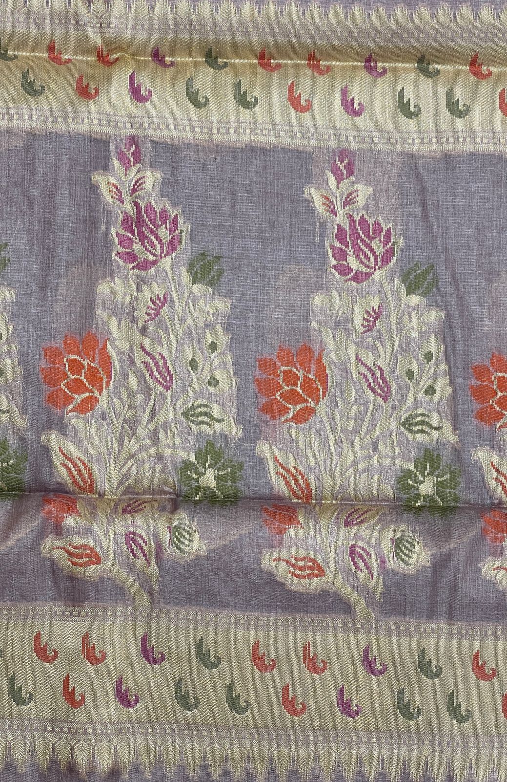 Faishana Pure Handwoven Light Purple Tussar Silk Floral Zari Boota Alfi Mina Zari Border and Pallu with Light Purple Blouse
