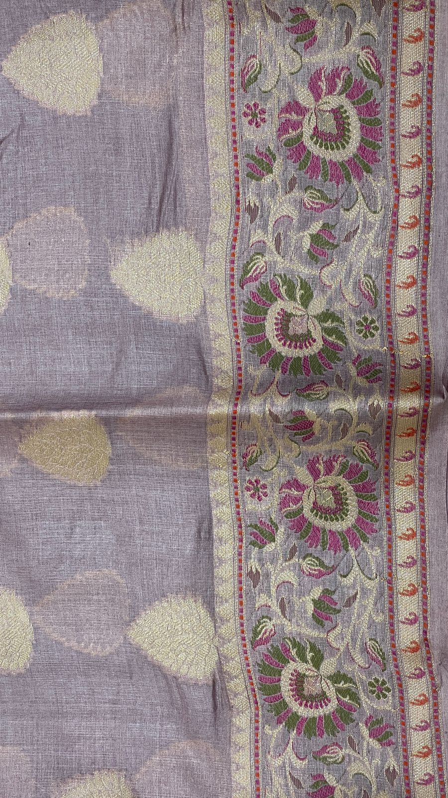 Faishana Pure Handwoven Light Purple Tussar Silk Floral Zari Boota Alfi Mina Zari Border and Pallu with Light Purple Blouse