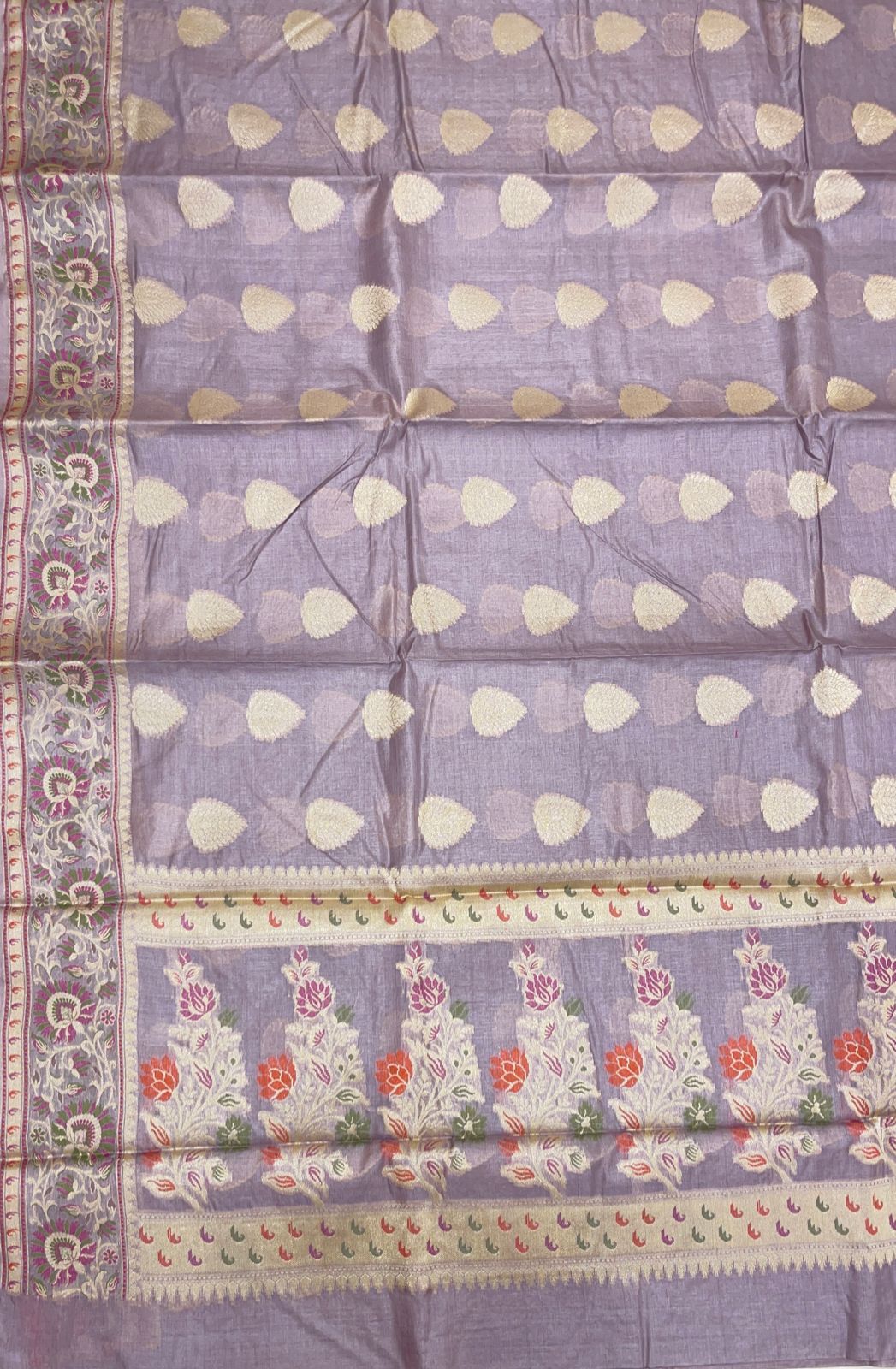 Faishana Pure Handwoven Light Purple Tussar Silk Floral Zari Boota Alfi Mina Zari Border and Pallu with Light Purple Blouse