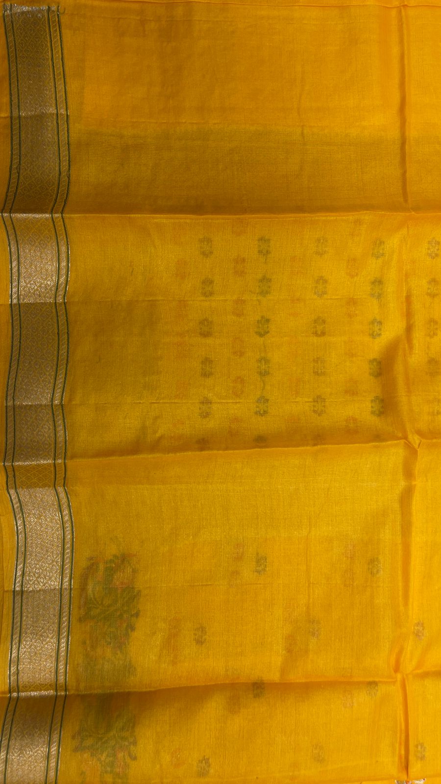 Faishana Pure Handwoven Yellow Tussar Silk Golden Floral Zari Mina Booti with Paithani Zari Border and Minakari Pallu with Yellow Blouse