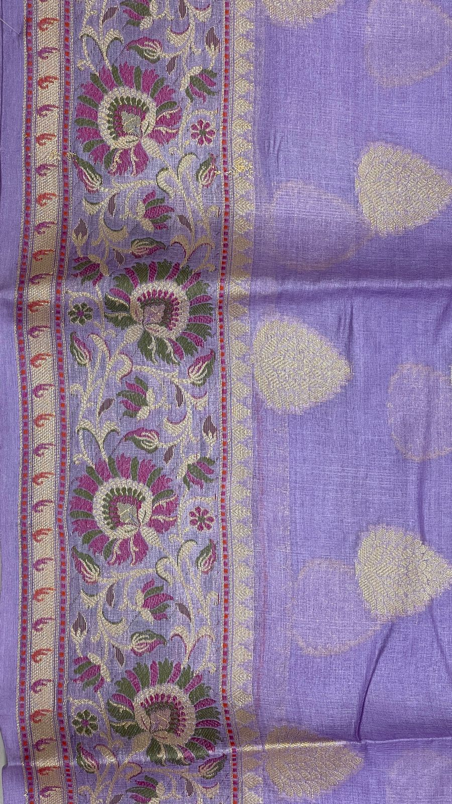 Faishana Pure Handwoven Light Purple Tussar Silk Floral Zari Boota Alfi Mina Zari Border and Pallu with Light Purple Blouse