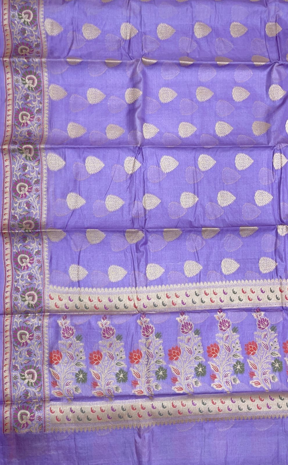 Faishana Pure Handwoven Light Purple Tussar Silk Floral Zari Boota Alfi Mina Zari Border and Pallu with Light Purple Blouse