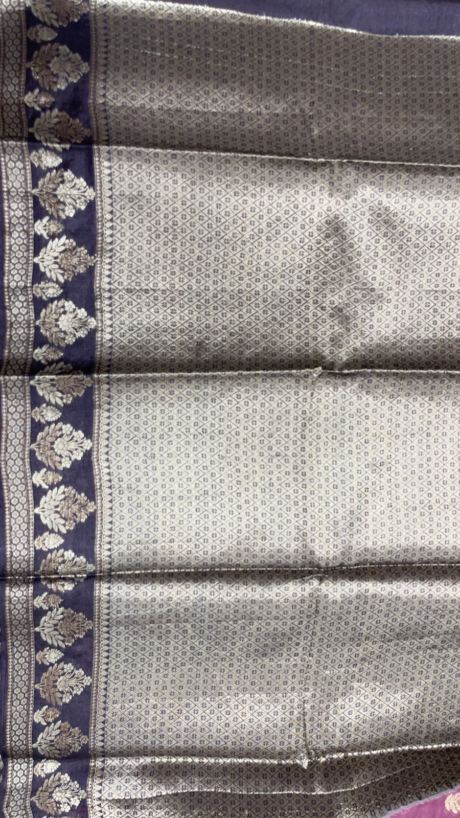 Faishana Pure Handwoven Light Purple Tussar Silk Floral Mina Zari Booti with Contrast Black Mina Floral Zari Border and Pallu with Black Blouse