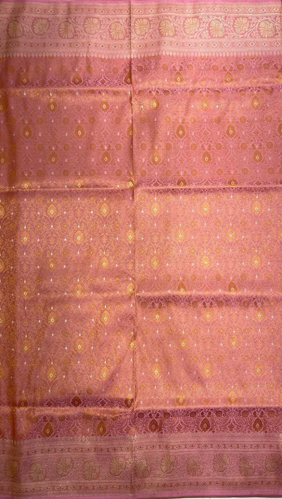 Faishana Presents Mauve Katan Silk Tanchoi Floral Zari Mina Jaal with Banarasi Floral Minakari Zari Border and Big Boota Pallu with Mauve Blouse