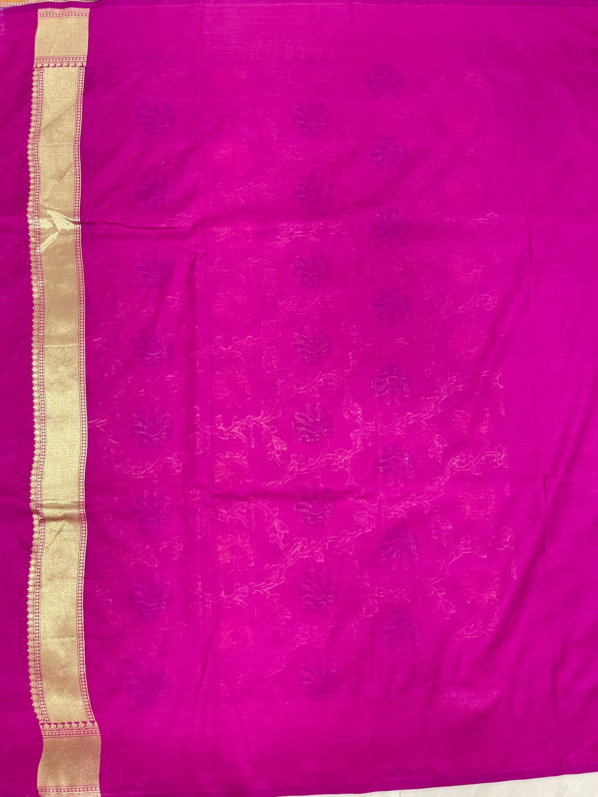 Faishana Presents Magenta Katan Silk Floral Mina Zari Jaal Boota with Banarasi Zari Border and Magenta Blouse