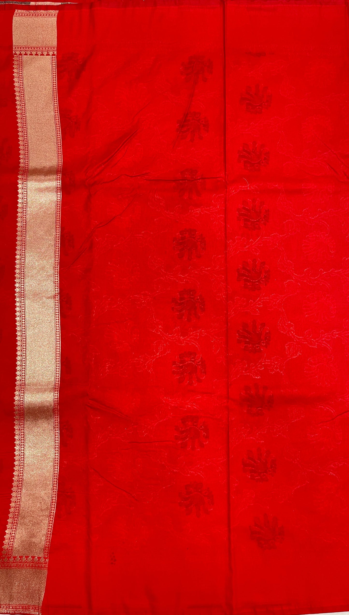 Faishana Presents Red Katan Silk Floral Mina Zari Jaal Boota with Banarasi Zari Border and Red Blouse