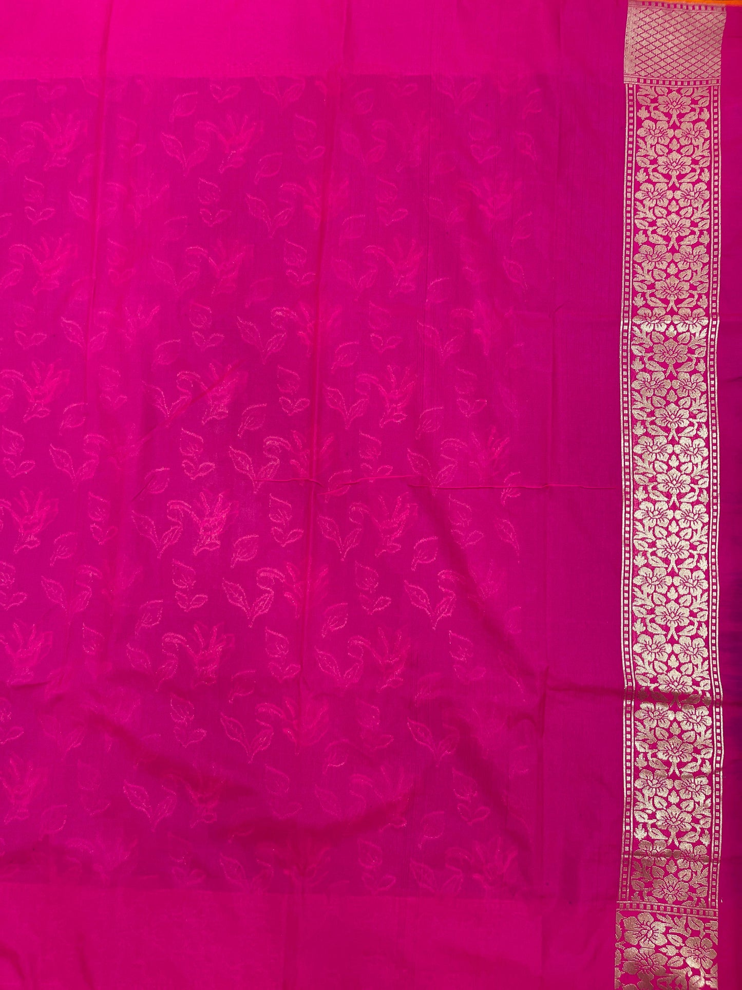 Faishana Presents Dark Green Katan Silk Zari Floral Mina Boota with Contrast Pink Floral Zari Border and Pink Blouse